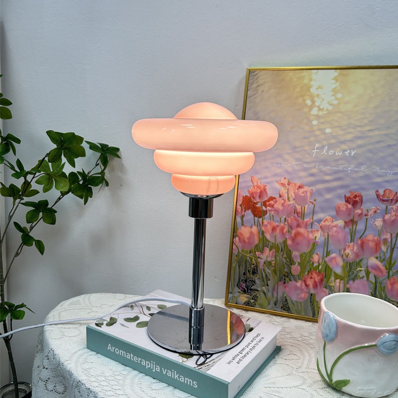 Modern Art Deco Metal Glass Ripple Gyro 1-Light Table Lamp For Bedside