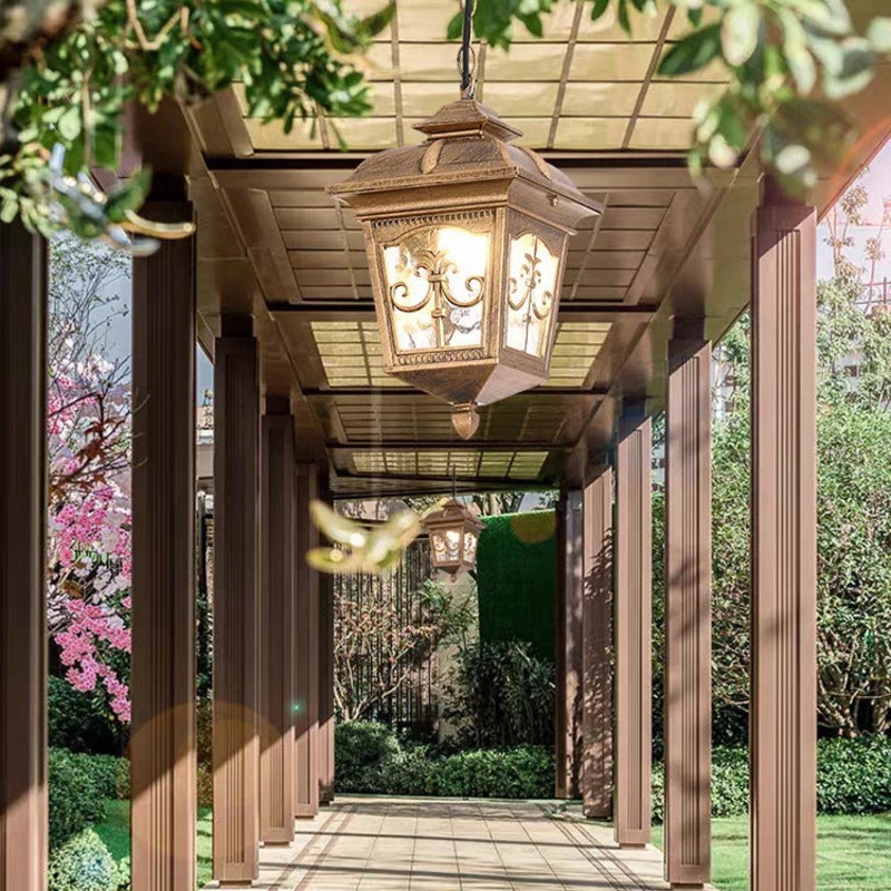 Modern Art Deco Waterproof Hexagonal Rectangular Aluminum Glass 1-Light Pendant Light For Outdoor Patio