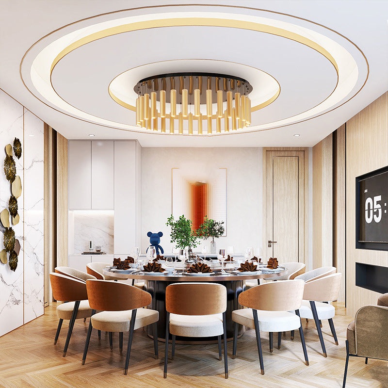 Modern Luxury Round Stainless Steel Frame Glass Shade 32-Light Flush Mount Ceiling Light For Dining Room