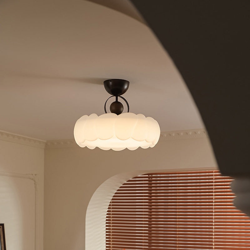 Modern Mid-Century Round Petal Shape Iron Frame Acrylic Shade LED Semi-Flush Mount Ceiling Light For Living Room
