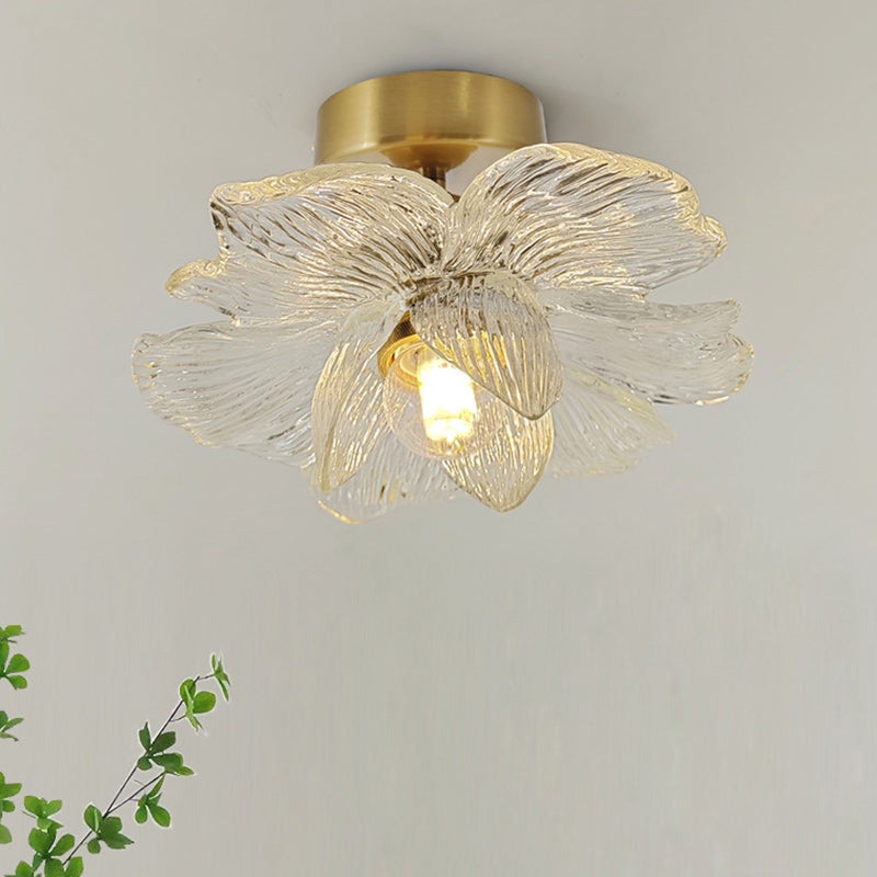Modern Minimalist Petal Hardware Glass 1-Light Semi-Flush Mount Ceiling Light For Living Room