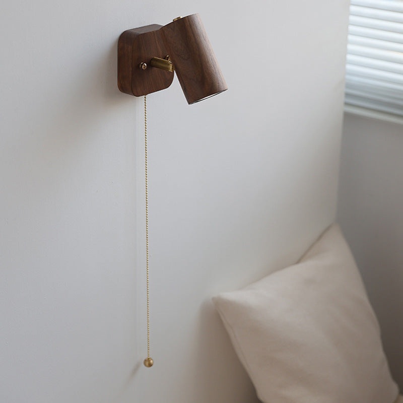 Traditional Vintage Cylindrical Copper Frame Wood Shade 1-Light Wall Sconce Lamp For Living Room