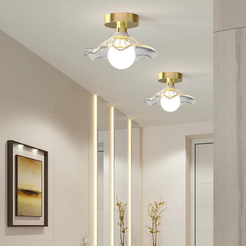 Contemporary Creative Orb Umbrella Round Glass Iron 1-Light Semi-Flush Mount Ceiling Light For Living Room