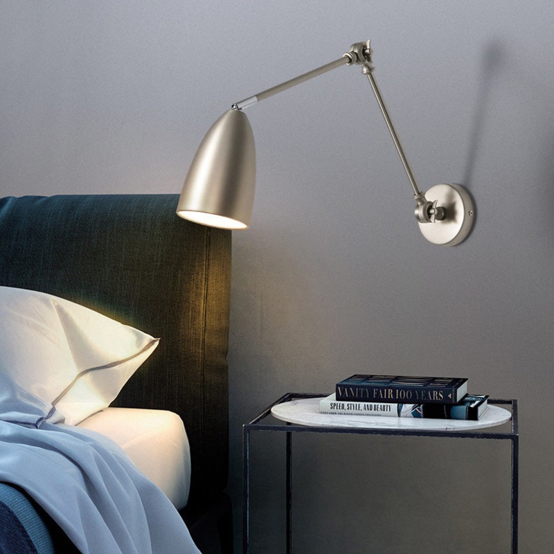 Contemporary Industrial Retractable Swivel Rocker Arm Iron 1-Light Wall Sconce Lamp For Bedroom
