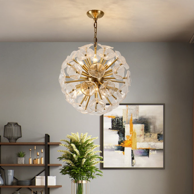 Contemporary Luxury Round Flower Globe Iron Frame Glass Shade 8/10/16 Light Pendant Light For Living Room