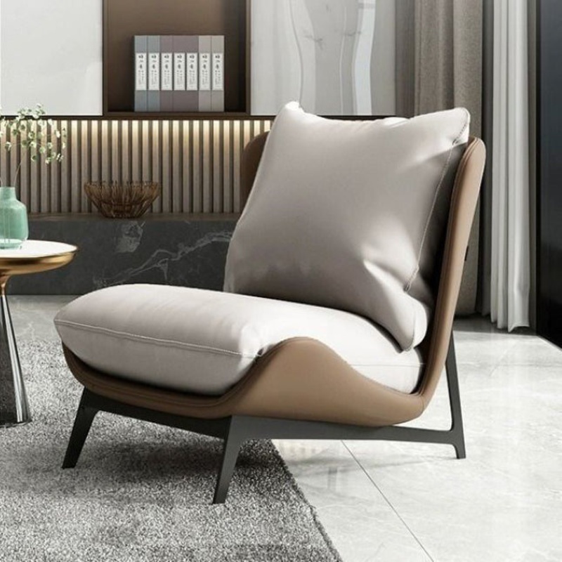 Contemporary Nordic Rectangular Upholstered Leather Carbon Steel Frame Accent Chair Backrest For Living Room