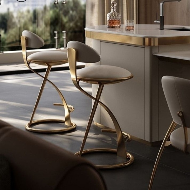 Contemporary Nordic Round Leather Stainless Steel Bar Stool Backrest For Dining Room