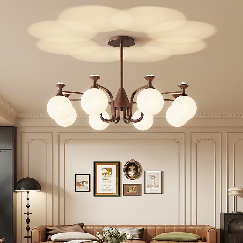 Contemporary Retro Hardware Glass Ball Projection 3/6/8/10 Light LED Chandeliers For Living Room