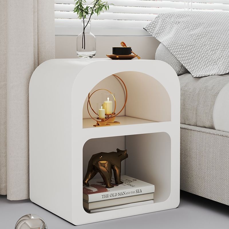 Contemporary Scandinavian Cave Square Curved Rock Slab Nightstand 2-Tier For Bedroom