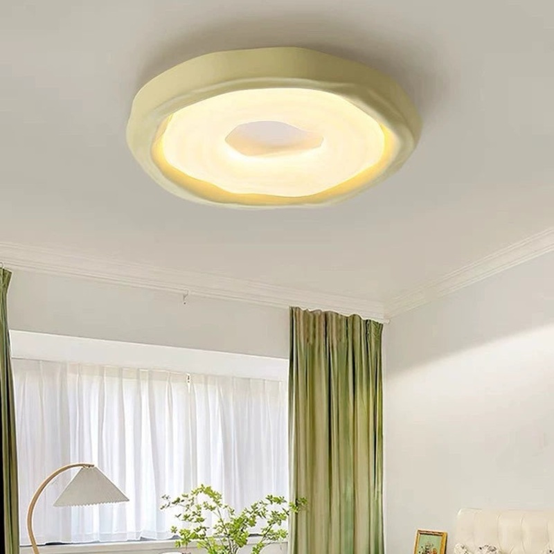 Contemporary Scandinavian Iron PE HIPS Round Cookie Texture LED Flush Mount Ceiling Light For Bedroom