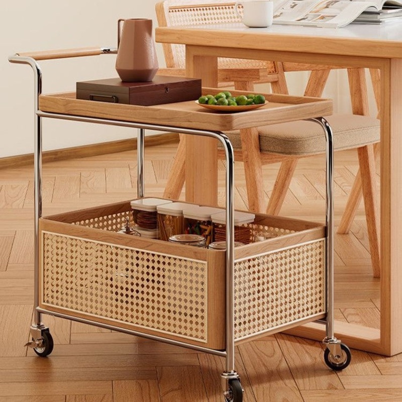 Contemporary Scandinavian Removable Rectangular Stainless Steel Wood Side Table 2-Tier For Living Room