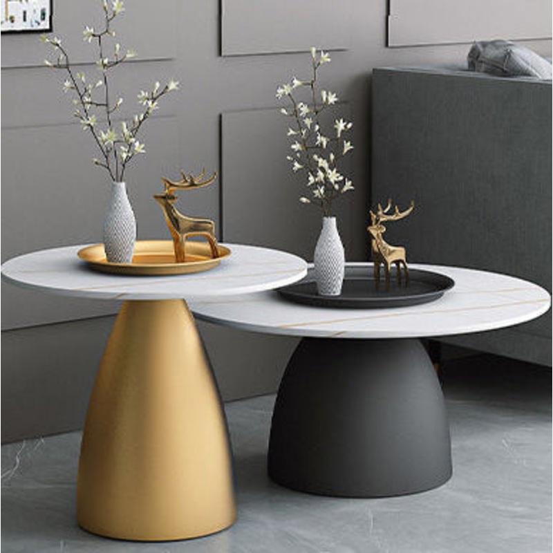 Contemporary Scandinavian Round Conical Rock Slab Iron End Table 1-Tier For Living Room