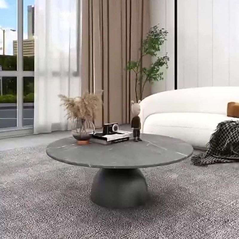 Contemporary Scandinavian Round Semicircle Rock Slab Metal End Table 1-Tier For Living Room