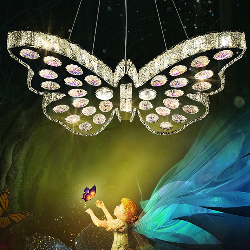 Modern Art Deco Butterfly Crystal Hardware LED Chandelier For Living Room