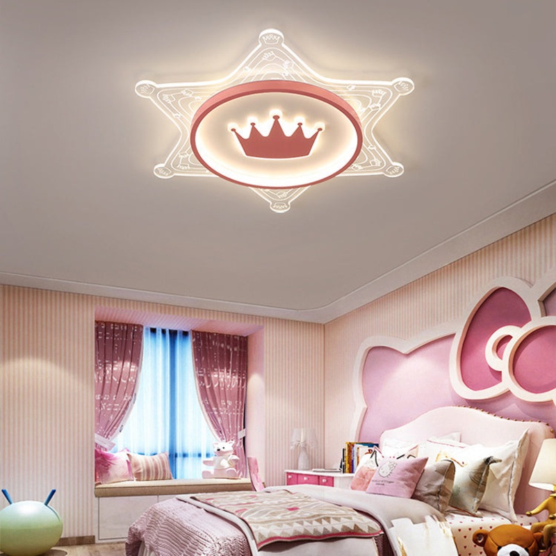 Modern Art Deco Crown Round Pentagon Acrylic Iron LED Flush Mount Ceiling Light For Living Room