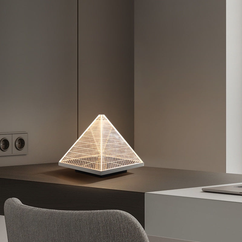 Modern Art Deco Pyramid Acrylic Aluminum Lampshade Stainless Steel Base LED Table Lamp For Living Room
