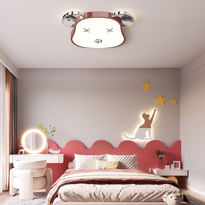 Modern Art Deco Violent Bear PE Iron LED Flush Mount Ceiling Light For Bedroom