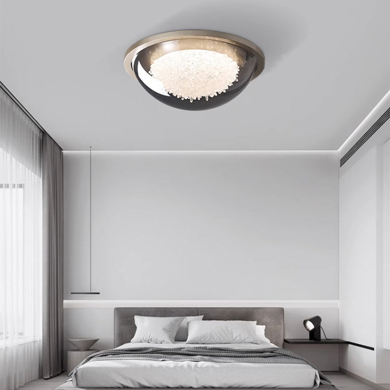 Modern Eclectic Dome Metal Platinum LED Flush Mount Ceiling Light For Bedroom