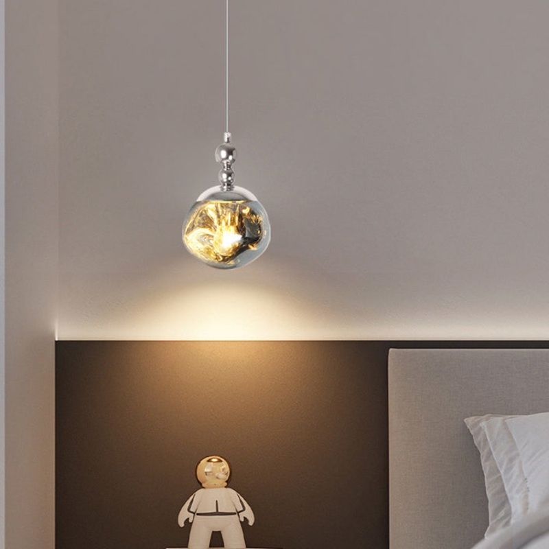 Modern Eclectic Lava Spherical Iron Acrylic 1-Light Pendant Light For Bedroom