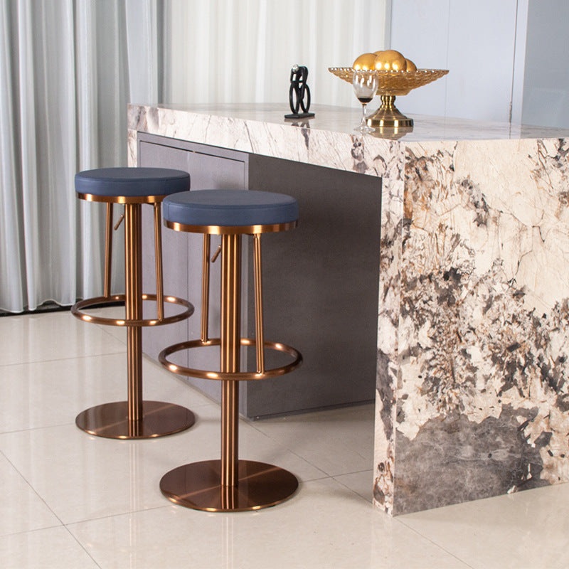 Modern Luxury Round Cushion Leather Stainless Steel Bar Stool Footrest For Kitchen