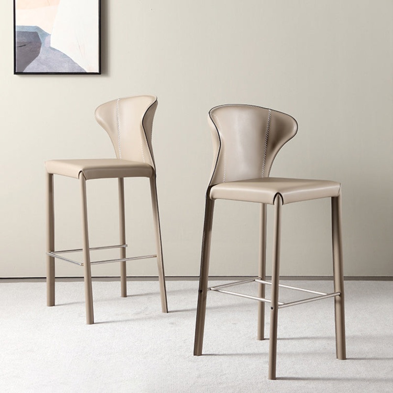Modern Luxury Square Cushion Saddle Leather Carbon Steel Bar Stool Backrest For Dining Room