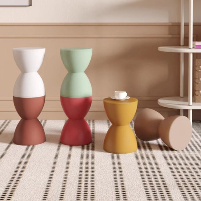 Modern Minimalist Hourglass Shape Round Plastic Chair Backless For Living Room