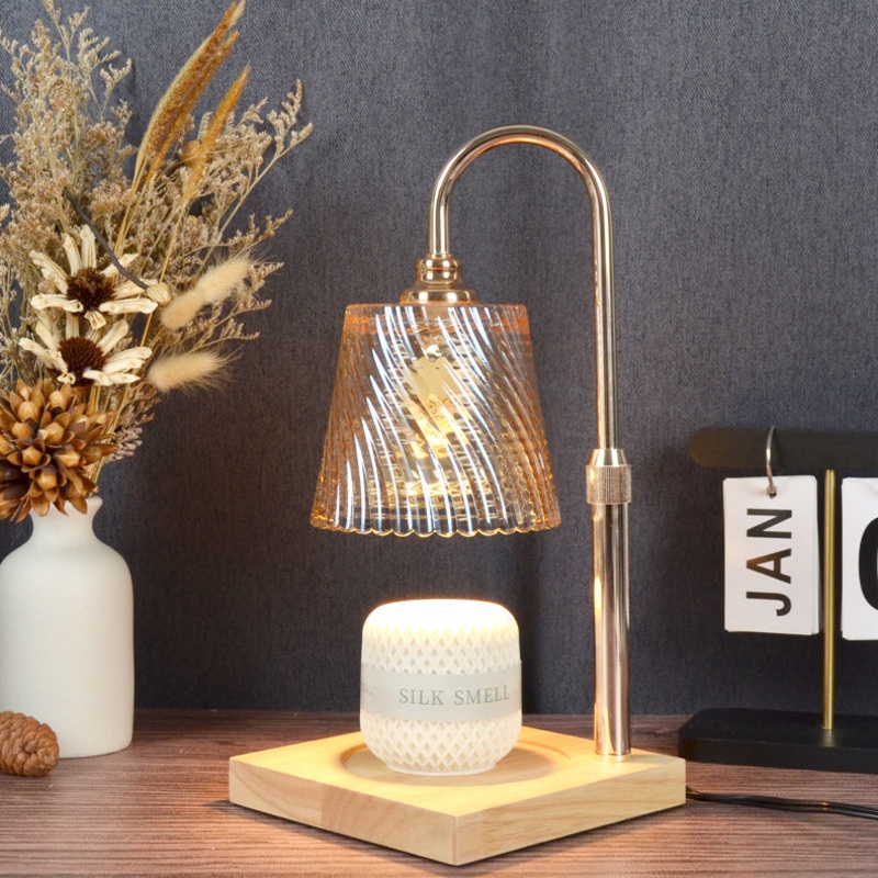 Modern Minimalist Round Cone Trapezoid Iron Wood Glass 1-Light Melting Wax Table Lamp For Bedroom