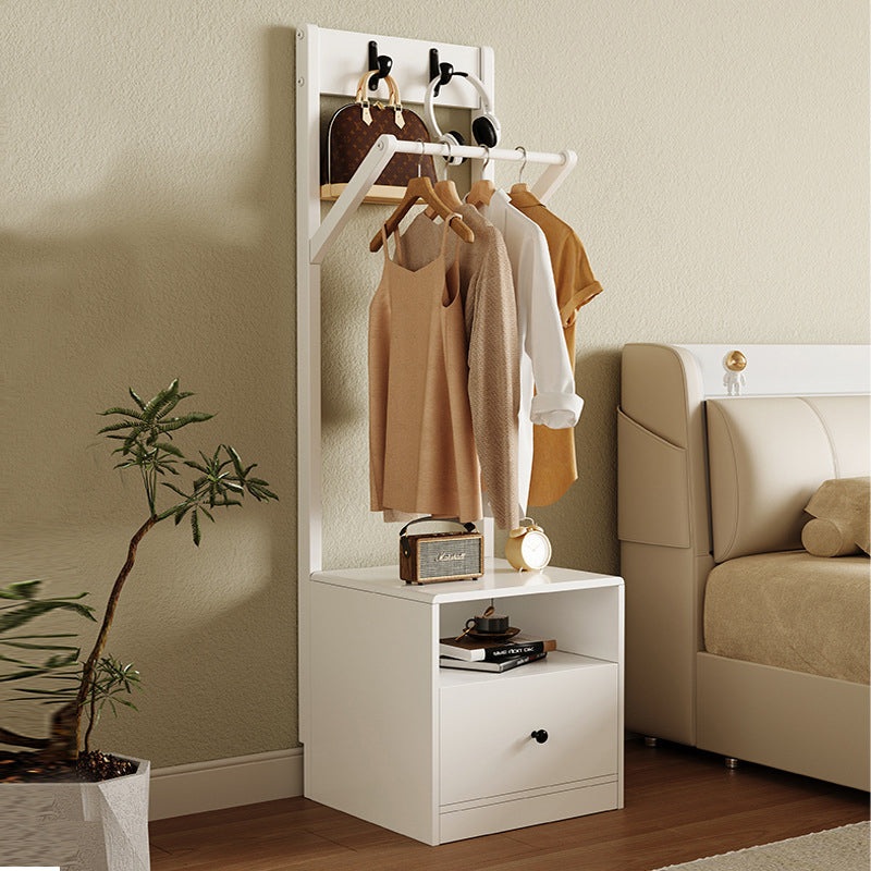 Modern Minimalist Solid Wood Carbon Steel Square Nightstand 1-Drawer Clothes Rack For Bedside