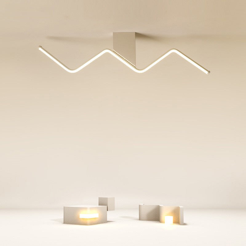 Modern Minimalist Straight Line Aluminum Iron Silicone LED Flush Mount Ceiling Light For Living Room