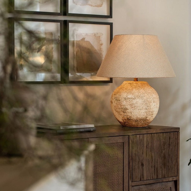 Modern Shabby Chic Frustum Cone Ceramic Fabric 1-Light Table Lamp For Bedroom
