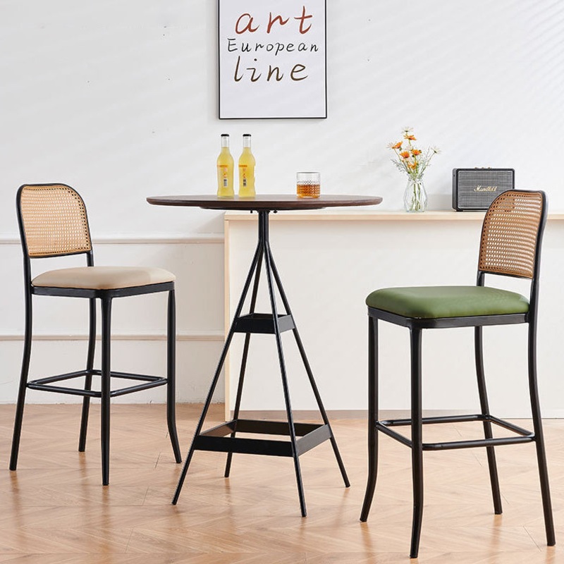 Traditional European Square Cushion PE Rattan Leather Iron Backrest For Dining Room