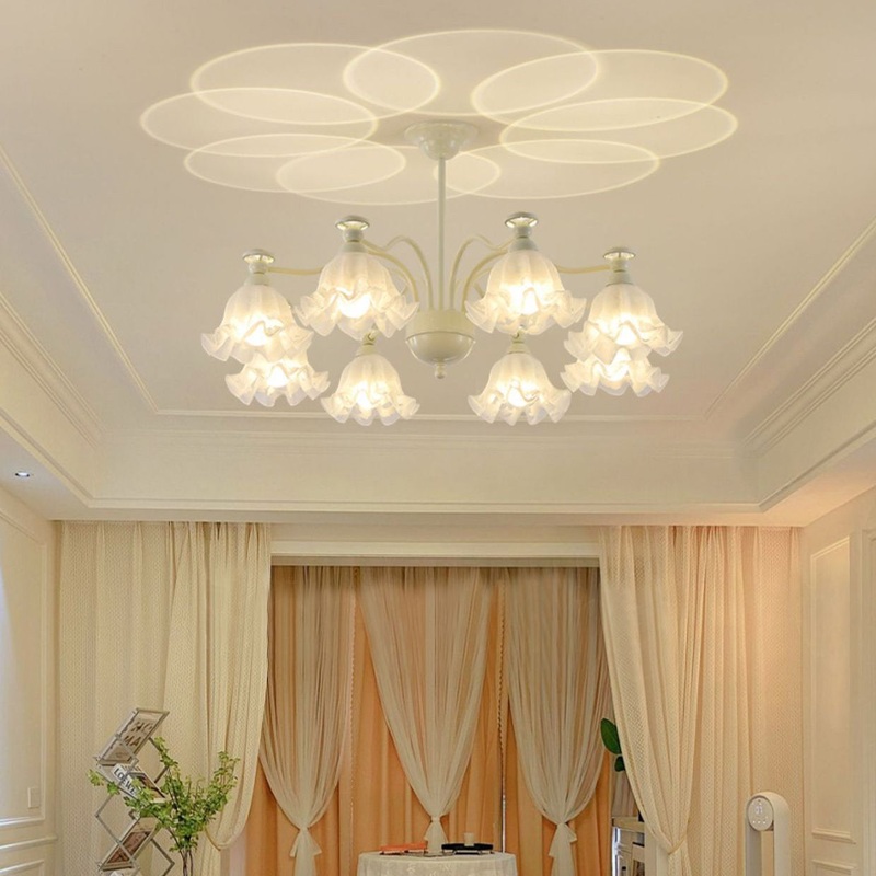 Traditional French Branch Floral Glass Iron 6/8 Light Chandelier For Bedroom