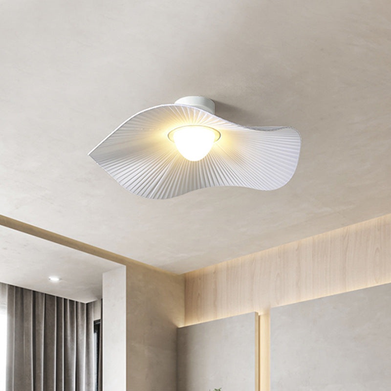 Traditional French Cream Ruffle Shape Fabric Iron LED Semi-Flush Mount Ceiling Light For Living Room