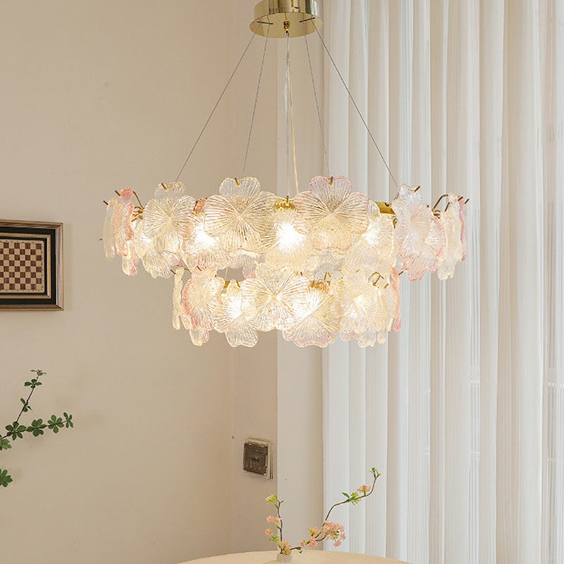 Traditional French Iron Stainless Steel Glass Flower 6/8/10/12/16/20 Light Chandeliers For Living Room