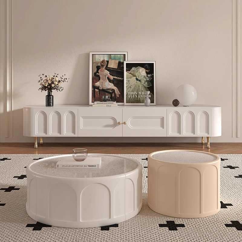 Traditional French MDF Wood Round Coffee Table 1-Drawer For Living Room