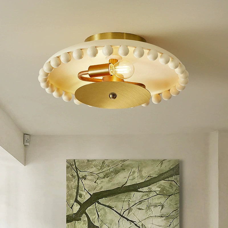 Traditional French Resin Metal Bowl Round Ball 2-Light Semi-Flush Mount Ceiling Light For Hallway