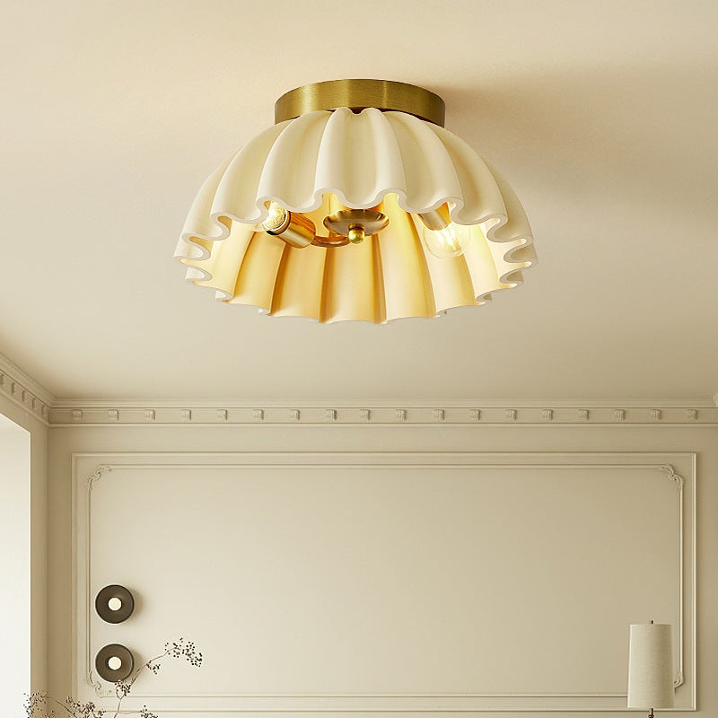 Traditional French Resin Metal Bowl Ruffle 2-Light Semi-Flush Mount Ceiling Light For Hallway