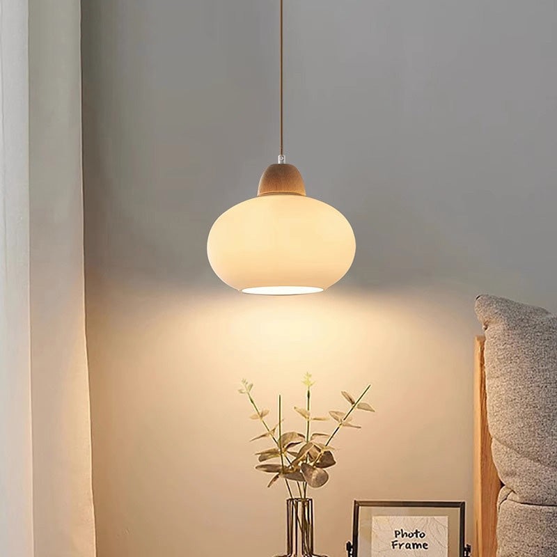 Traditional French Wood Glass Ball Shade 1-Light Wall Sconce Lamp For Bedroom