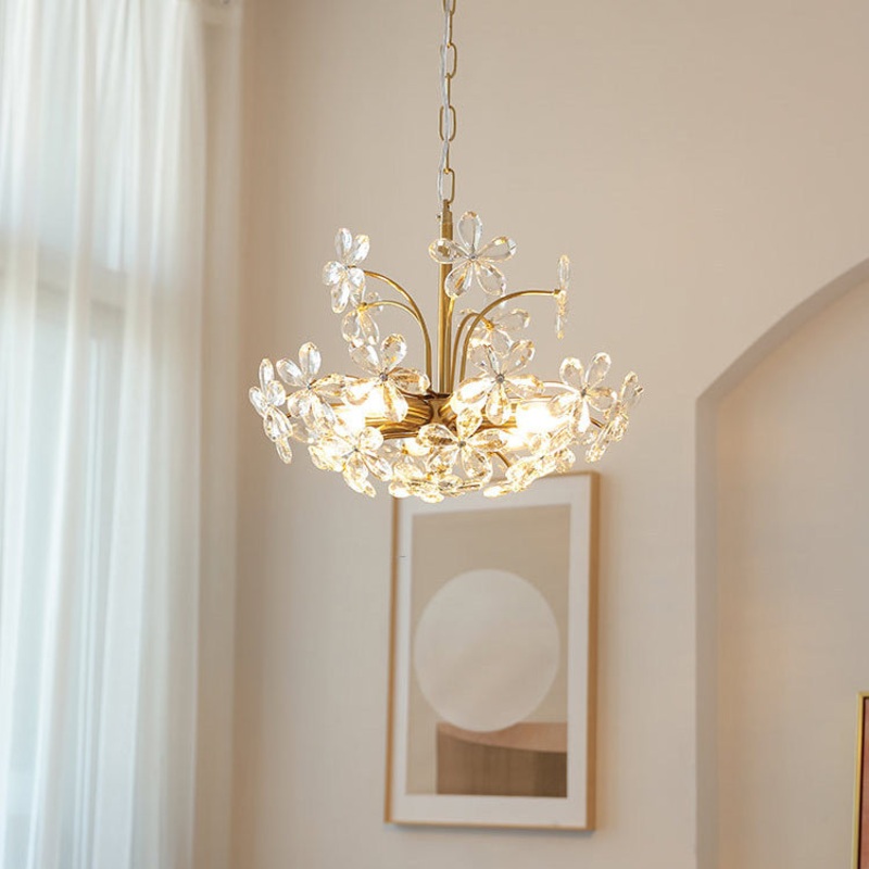 Traditional Vintage Petal Iron Crystal 6/8 Light Island Light Chandelier For Bedroom