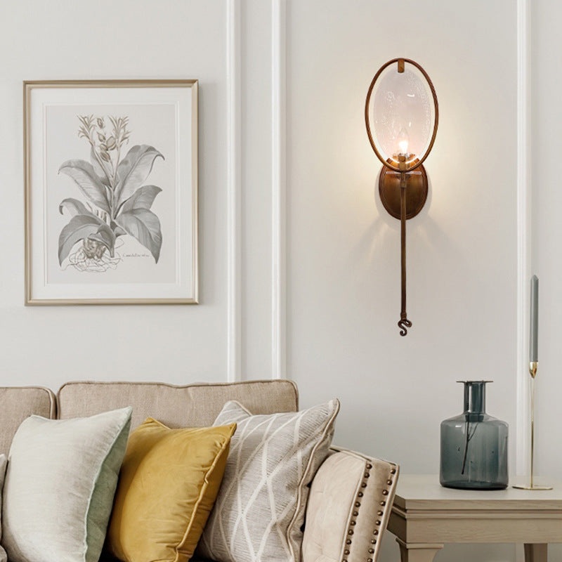 Traditional Vintage Racket Shape Copper Glass 1 - Light Wall Sconce Lamp For Living Room