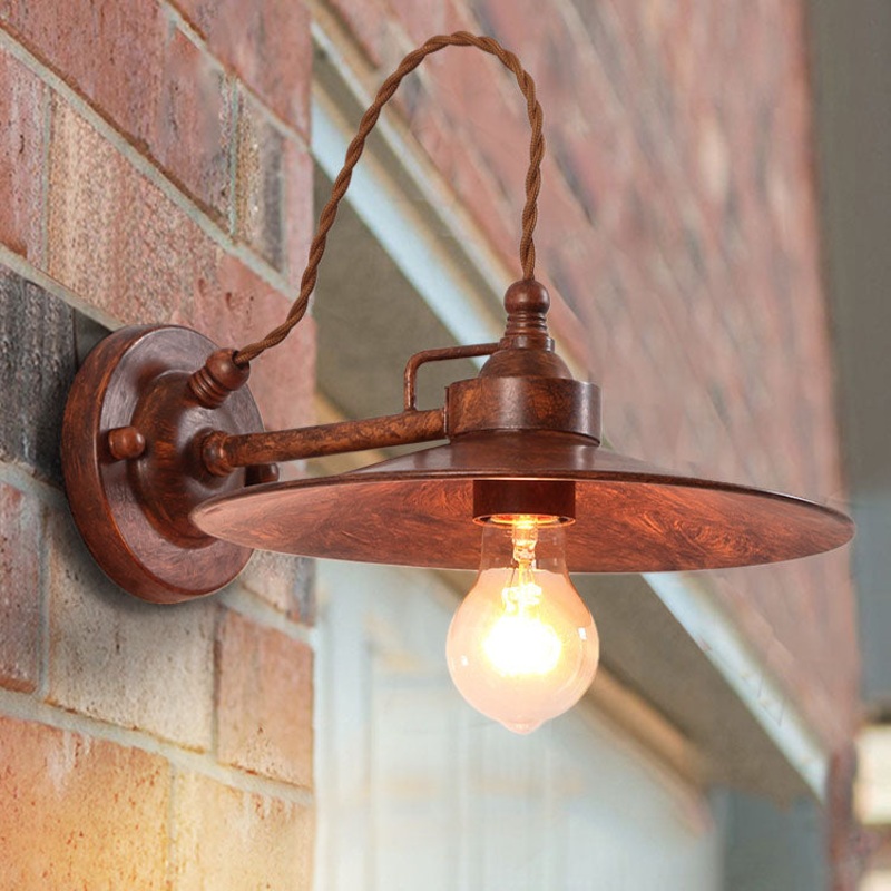 Contemporary Industrial Waterproof Metal Plate Bowl 1-Light Wall Sconce Lamp For Outdoor Patio