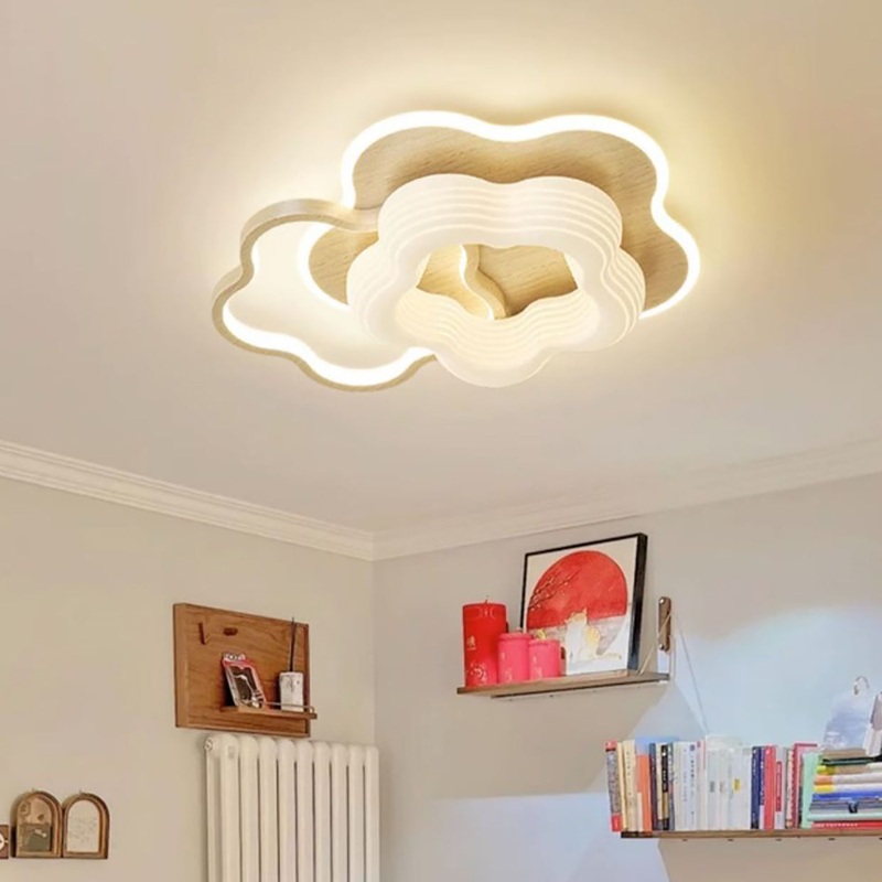 Contemporary Nordic Metal PE Round Flower Triangle LED Flush Mount Ceiling Light For Bedroom