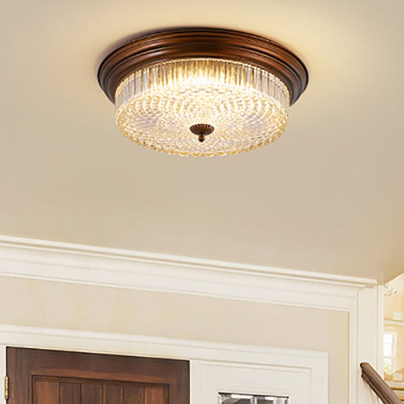 Contemporary Retro Metal Glass Round Ripple LED Flush Mount Ceiling Light For Living Room