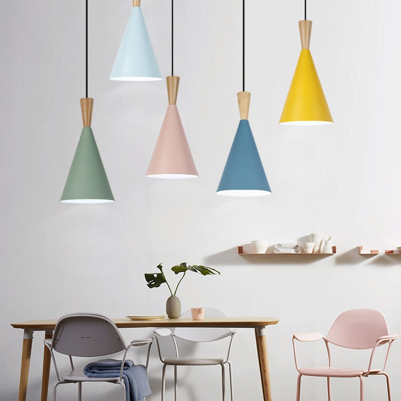 Contemporary Scandinavian Cone Round Aluminum 1-Light Pendant Light For Bedroom