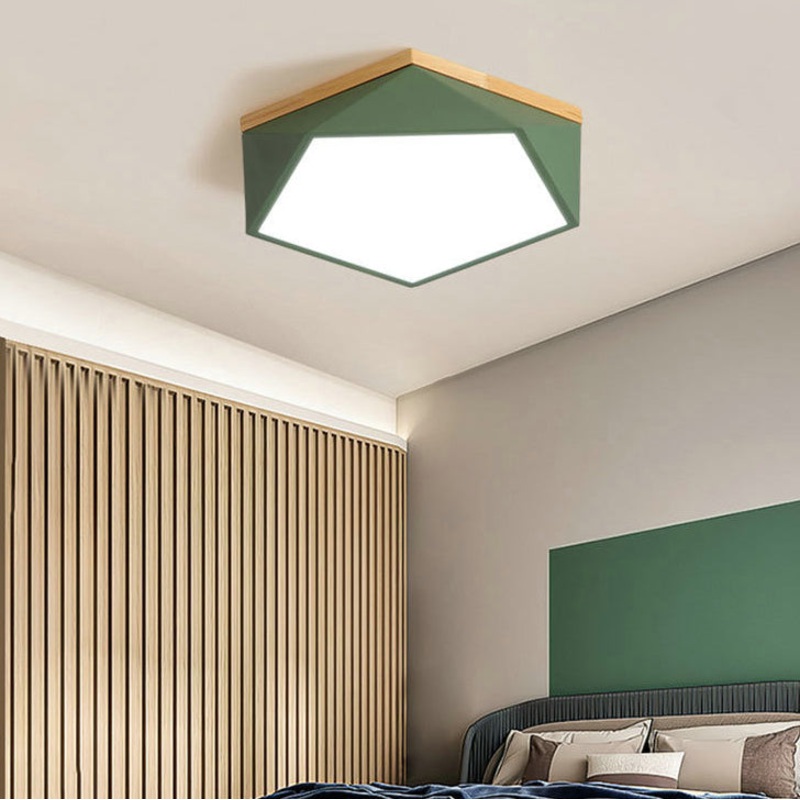 Contemporary Scandinavian Iron Acrylic Polygon LED Flush Mount Ceiling Light For Bedroom