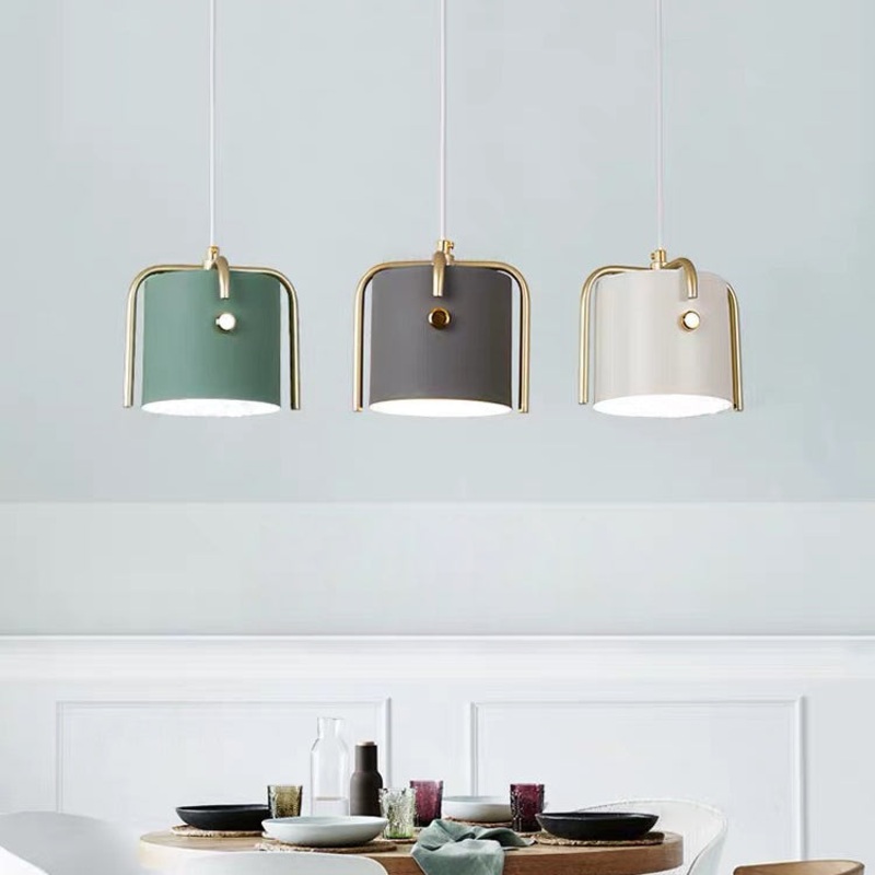 Contemporary Scandinavian Macaron Cylinder Iron 1-Light Pendant Light For Bedroom