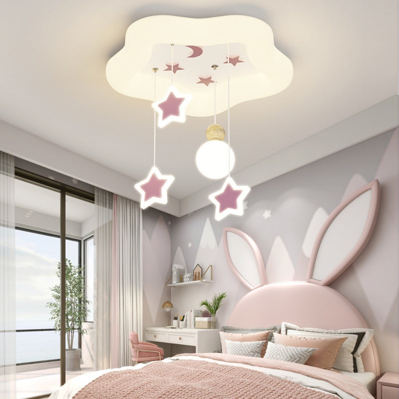 Modern Art Deco Cream Pentagram Moon Acrylic Iron LED Flush Mount Ceiling Light For Living Room