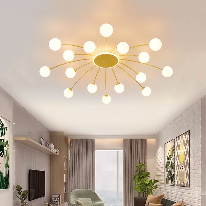 Modern Luxury Round Sphere Iron Glass 10/12/16 Light Semi-Flush Mount Ceiling Light For Living Room