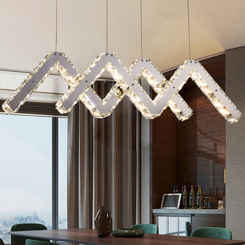 Modern Minimalist Wave Stainless Steel Iron Crystal LED Chandelier For Dining Room