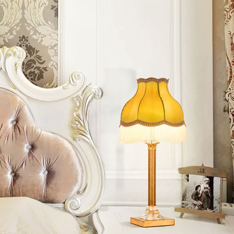 Modern Vintage Round Dome Copper Fabric 1-Light Table Lamp For Bedroom